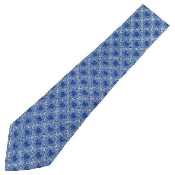 Hermes Necktie All Over Pattern 9 cm Silk Blue